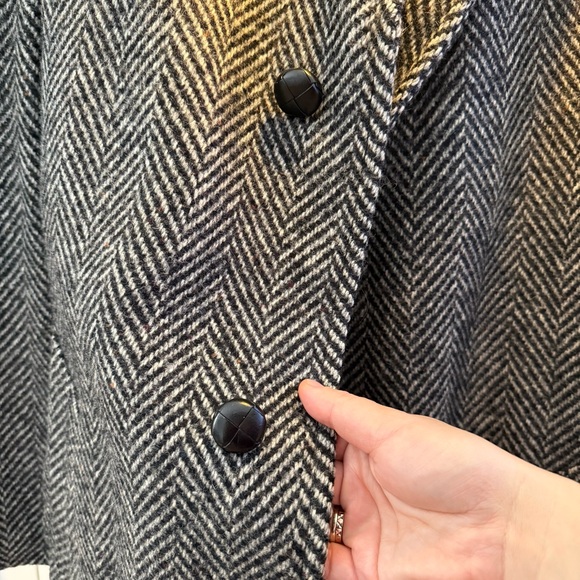 John English Vintage Pure Wool Coat Herringbone Grey Black England Quiet Luxury - Picture 8 of 14